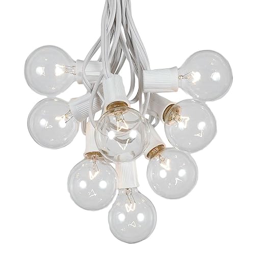 100 Foot G50 Outdoor Patio String Lights with 125 Clear Globe Bulbs - Indoor Outdoor String Lights - Market Bistro Café Hanging String Lights - C9/E17