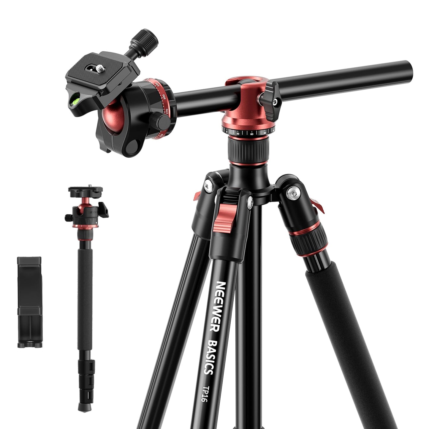NEEWER Basics 70.9" Camera Tripod Monopod with Center Column & Ball Head, Quick Release Overhead DSLR Cell Phone Holder Stand Compatible with iPhone