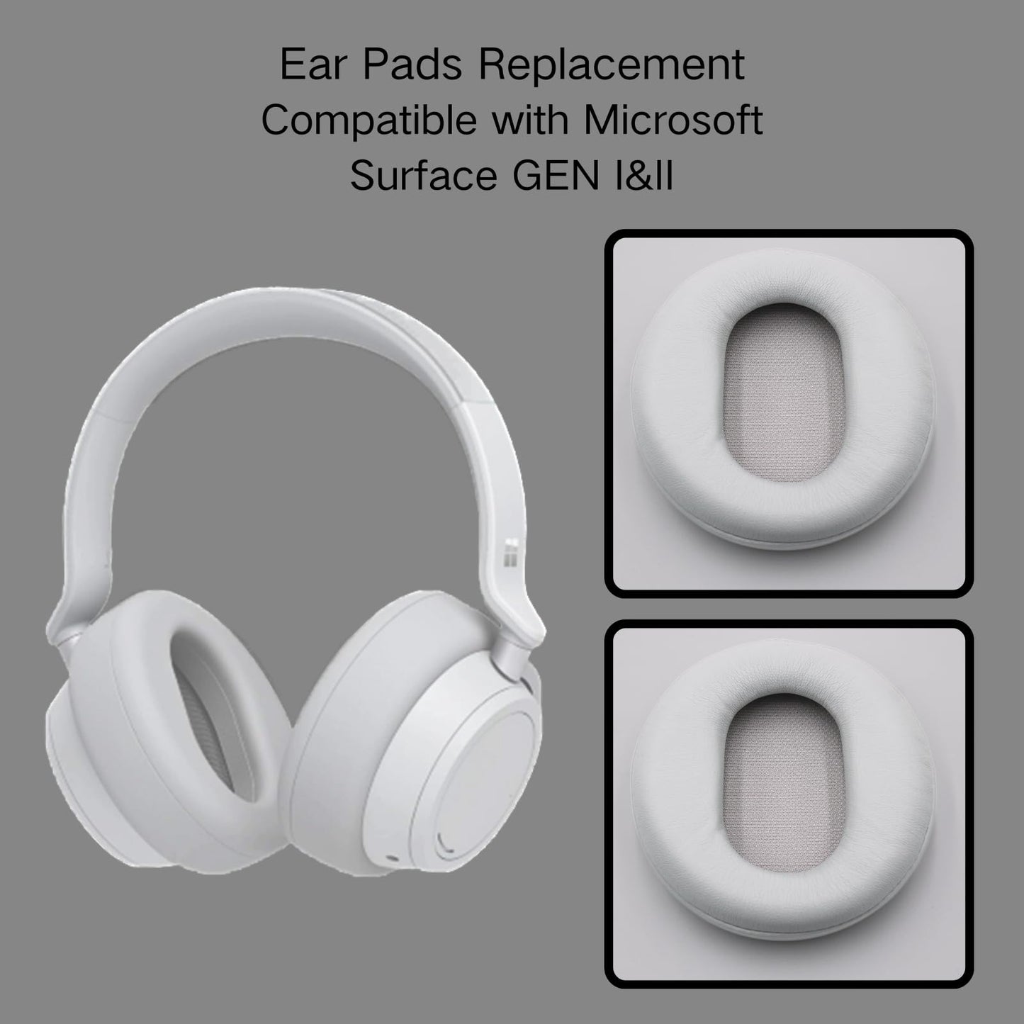 Ear Pads Replacement - Compatible with Microsoft Surface GEN I&II Headphone Protein Leather Ear Cushions Cups, Breathable Mesh Cover with Mounting