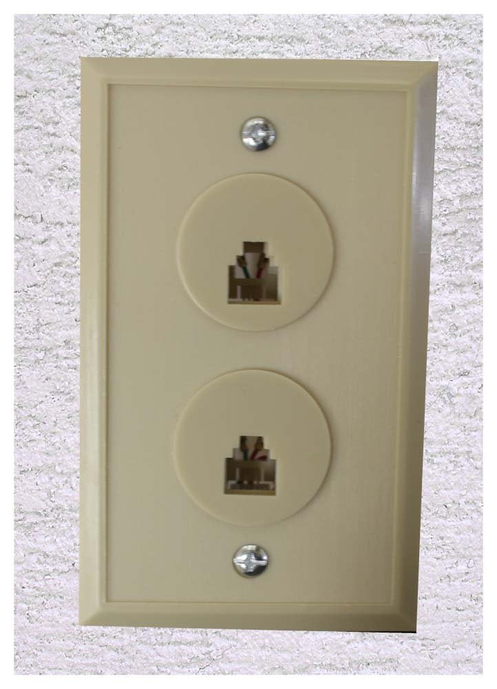HAWK 2 Pack Dual Modular Telephone Wall Jack Assembly | 4.5" x 2.75" (11.4 cm x 7 cm) | Neutral Color Plate For Paint Match | Duplex Style | Ideal