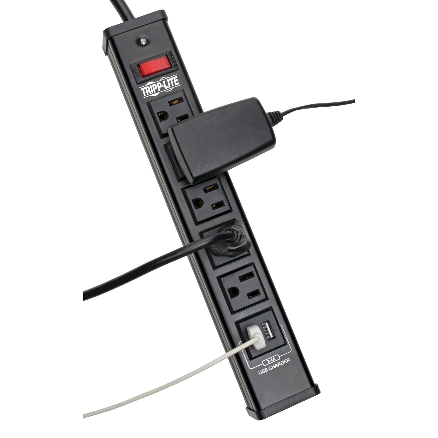 Tripp Lite 5 Outlet Surge Protector Power Strip, 6ft Cord, 450 Joules, 2 USB Charging Ports, Led, $10K Insurance (TLM526USBB), 14.25in. X 4.75in. X