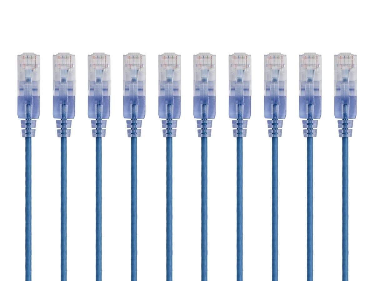 Monoprice Cat6A Ethernet Patch Cable - Snagless RJ45, 550Mhz, 10G, UTP, Pure Bare Copper Wire, 30AWG, 10-Pack, 10 Feet, Black - SlimRun Series