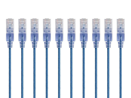 Monoprice Cat6A Ethernet Patch Cable - Snagless RJ45, 550Mhz, 10G, UTP, Pure Bare Copper Wire, 30AWG, 10-Pack, 1 Feet, Blue - SlimRun Series