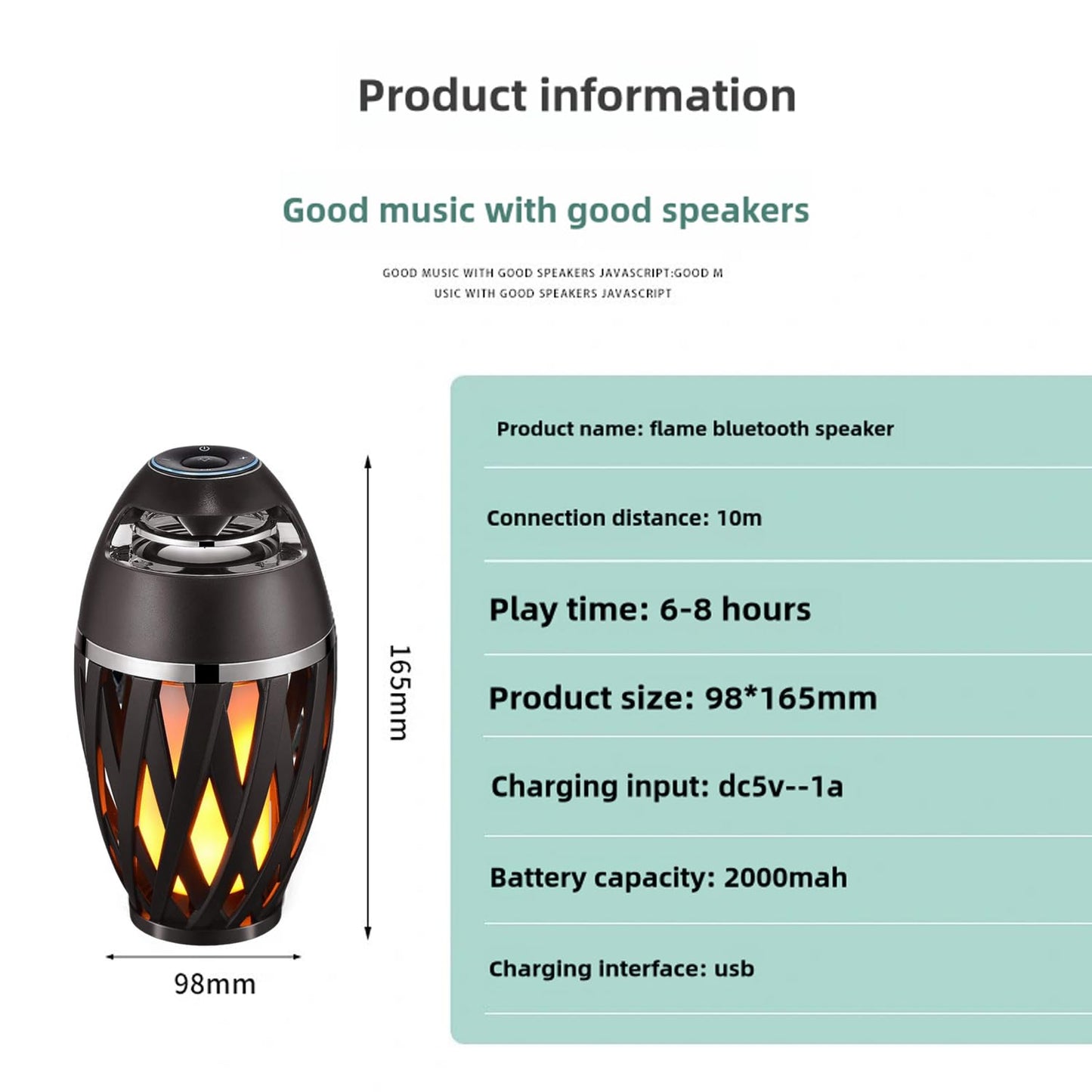 JinXiHua Led Flame Speaker Bluetooth Speakers,Dancing Flames Outdoor Indoor Portable Bluetooth Speaker &Torch Atmosphere Light for Patio Porch Garden