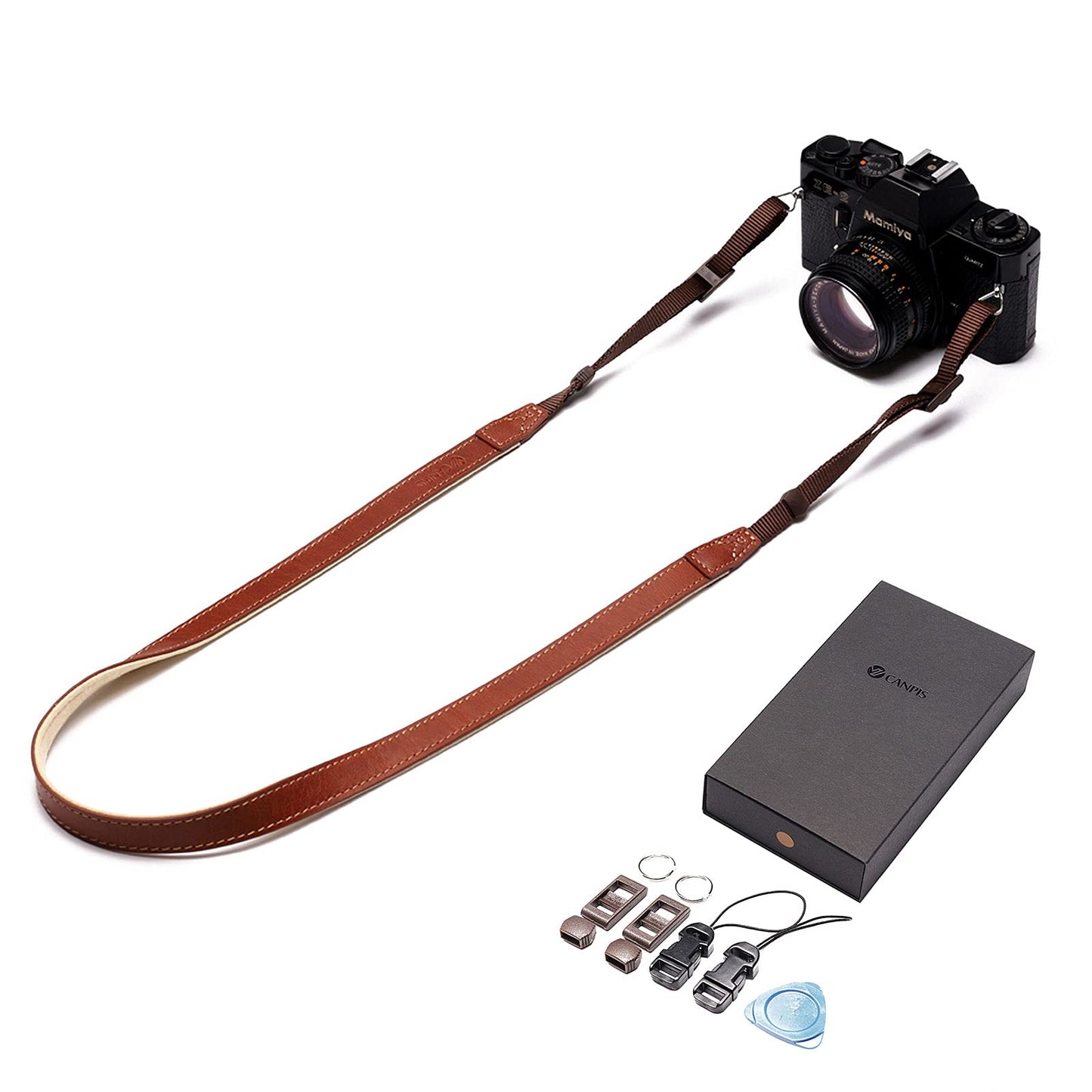 CANPIS CP008 Camera Shoulder Neck Strap compatible with Canon Nikon Leica Fuji Sony Olympus etc. Brown Color, Adjustable Length, Slim with Flocking