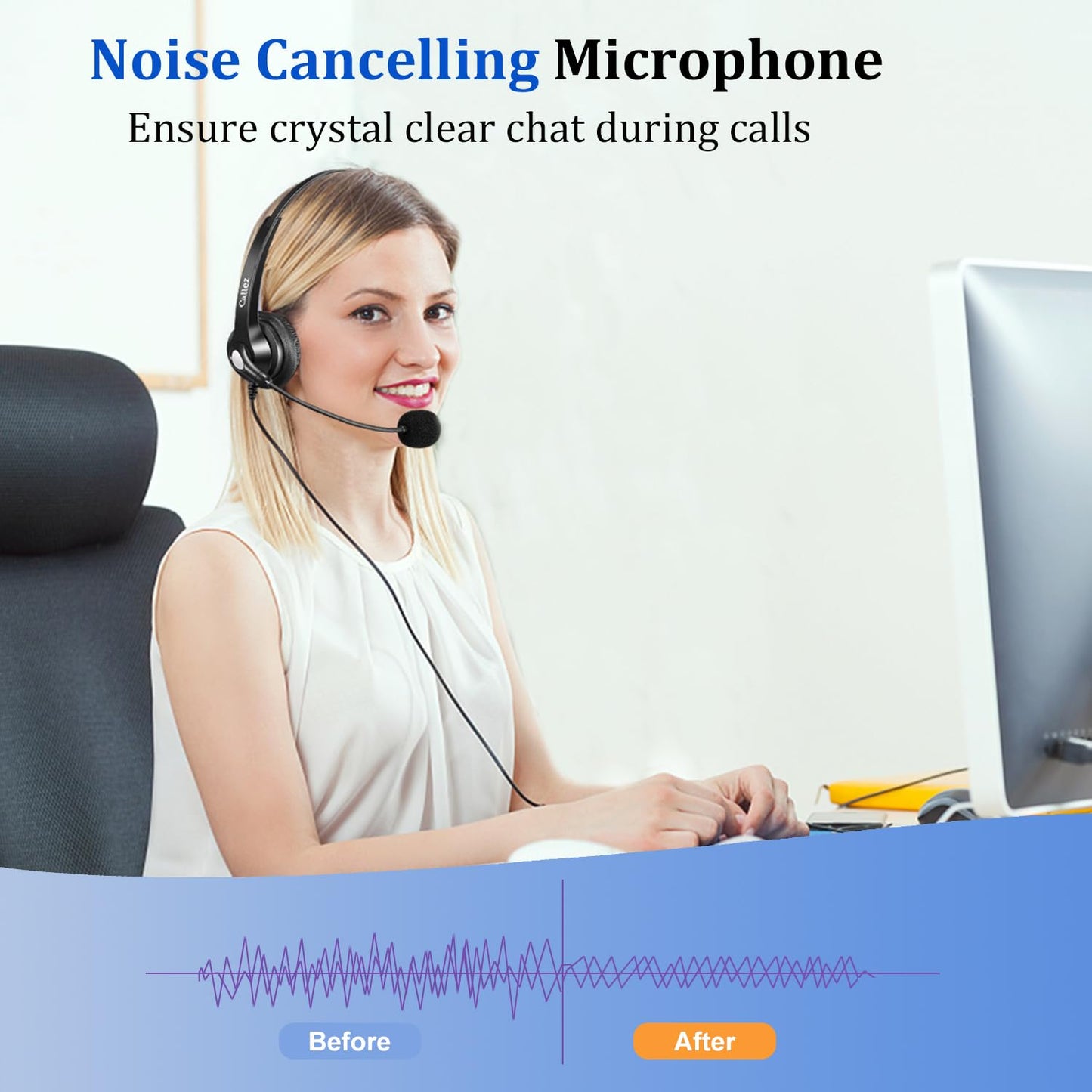Callez RJ9 Phone Headset with Microphone Noise Cancelling Office Telephone Headsets Compatible with Polycom VVX411 VVX311 VVX410 VVX500 Avaya 1416