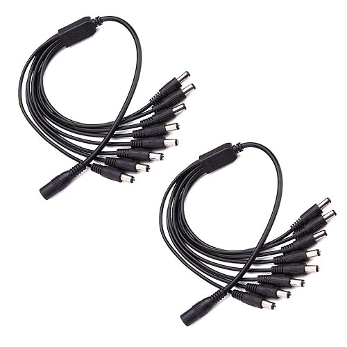 USHANLIN DC Power Cable Security Camera Splitter CCTV Security Power Splitter 2 Pack (1 Female to 8 Male, 5.5X 2.1mm)