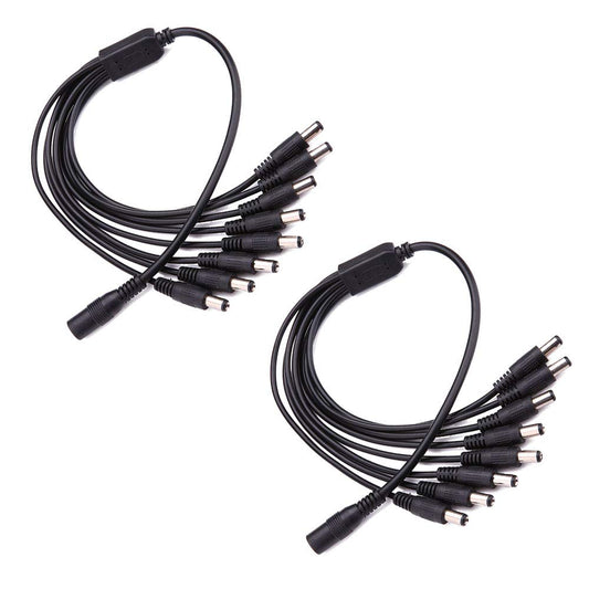 USHANLIN DC Power Cable Security Camera Splitter CCTV Security Power Splitter 2 Pack (1 Female to 8 Male, 5.5X 2.1mm)