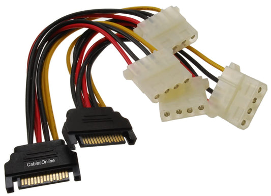 CablesOnline 2-PACK 6in SATA 15-Pin Male to Dual 4-Pin Molex Y Power Splitter - PC-025D-2
