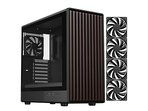 DIYPC DIY-ATX08-Wood Black USB3.0 /Type C ATX Mid Tower Gaming Computer Case w/Tempered Glass Side Panel and Walnut Wood Front Panel