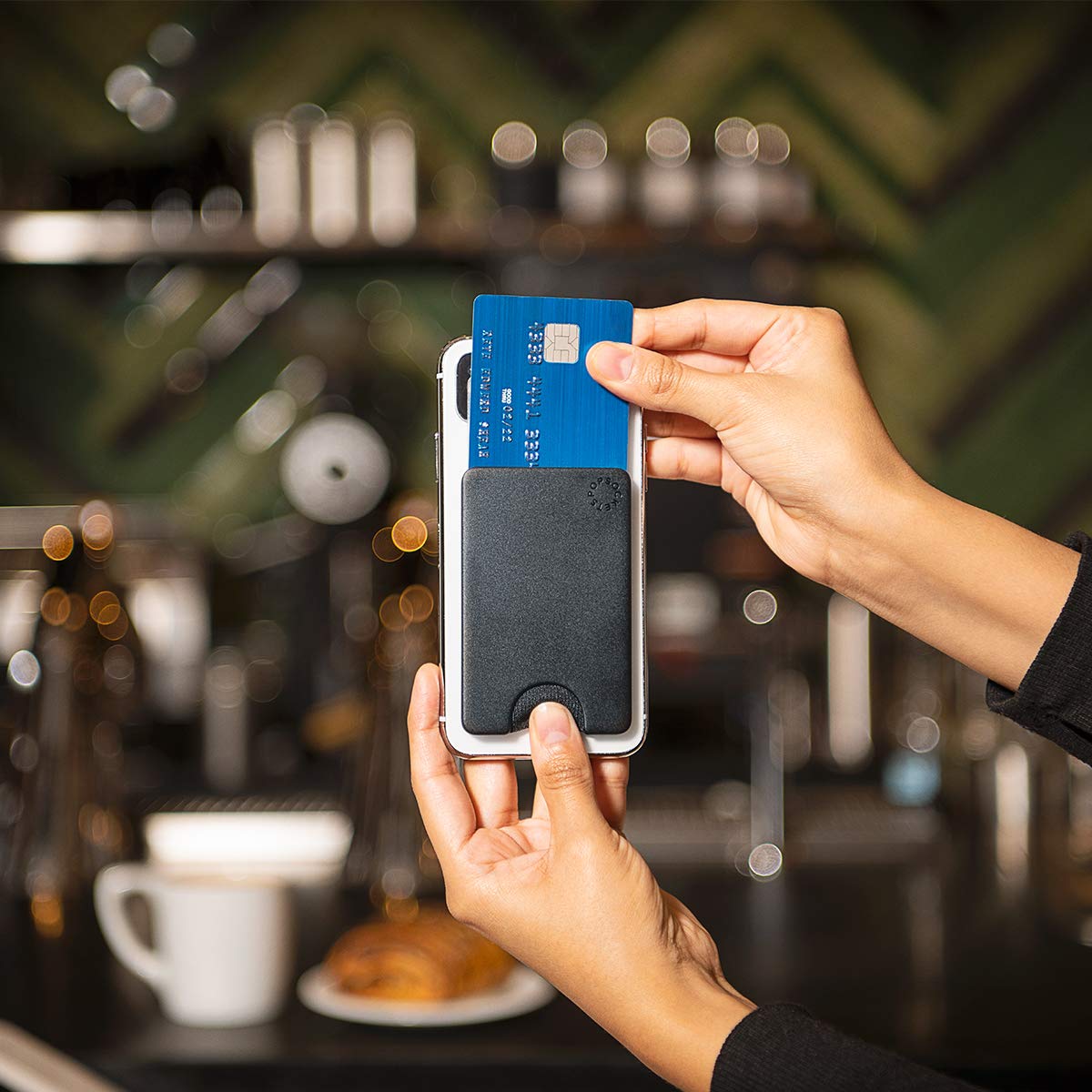 PopSockets Adhesive Phone Wallet, Phone Card Holder without Grip - Black