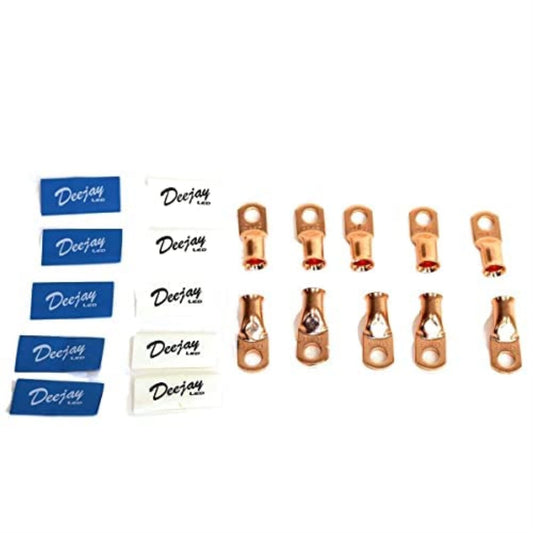 DEEJAY LED 10 Pcs 2 Gauge Wire Crimp Connectors - Heavy Duty Copper Terminal Connectors, Non-Insulated Wire Connectors Kit for Battery, Amplifier Wiring, Automotive, Marine, and Audio Power Systems