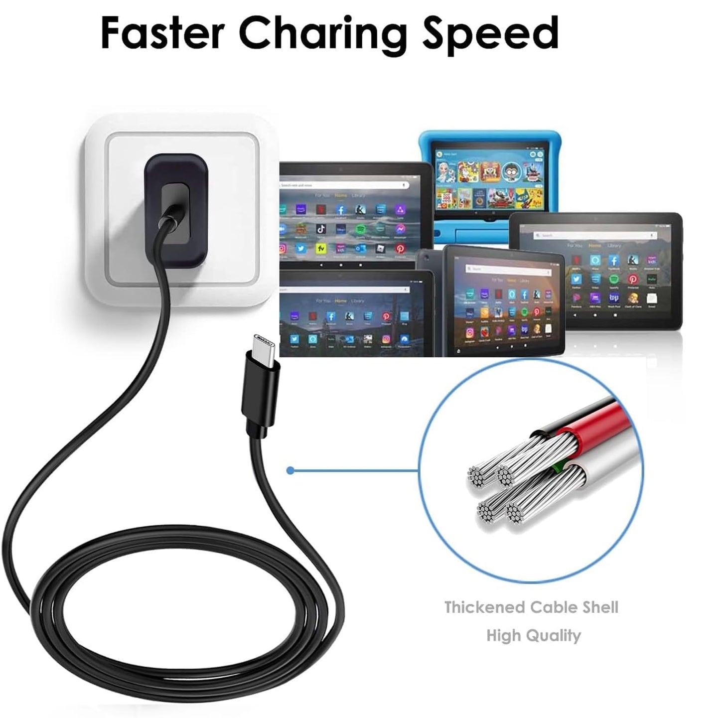 2 Pack USB Type C Charger for Kids Tablet Android 10 11 12 13 14, All-New Amazon Kindle Fire 7 8 10 Kids Pro Plus 2021 2022 2023, Paperwhite 11th 12th