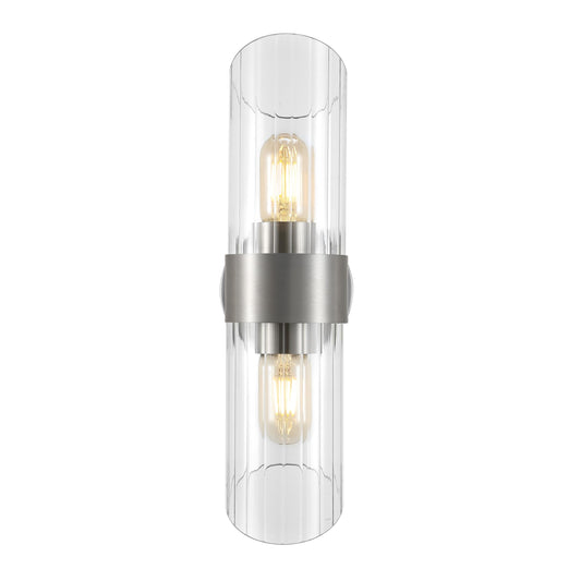 SAFAVIEH Lighting Collection Eytan Clear Glass/Nickle Vertical Wall Sconce Set of 2 Light Fixture, Ideal for Bathroom, Entryway, Vanity, Foyer