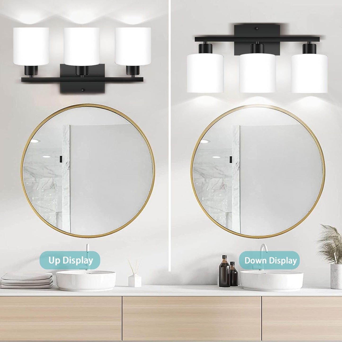 Capaaobc 3-Light Bathroom Vanity Light Fixture Over Mirror, Matte Black Bathroom Light Fixtures, Wall Sconces Lighting for Bedroom, Kitchen, Hallway