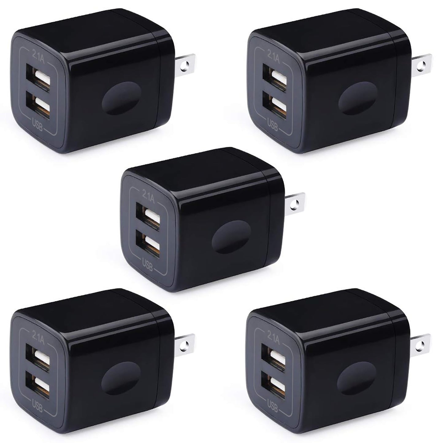 Phone Charger Box, 5Pack 2.1A Dual Port USB Wall Charger Plug Cube Power Adapter for iPhone Air 17 16e 16 15 14 13 12 11 XS XR X,iPad,Samsung Galaxy