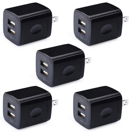 Phone Charger Box, 5Pack 2.1A Dual Port USB Wall Charger Plug Cube Power Adapter for iPhone Air 17 16e 16 15 14 13 12 11 XS XR X,iPad,Samsung Galaxy