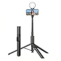 63“ Selfie Stick Tripod for iPhone/Android - Expandable Phone Tripod with Fill Light, 10M Bluetooth Remote Control, one Click Open Selfie Stick