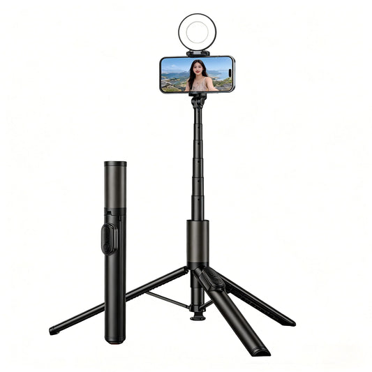 63“ Selfie Stick Tripod for iPhone/Android - Expandable Phone Tripod with Fill Light, 10M Bluetooth Remote Control, one Click Open Selfie Stick