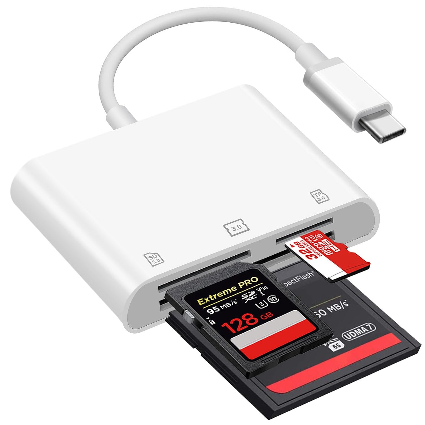 HEGWZ SD Card Reader, USB 3.0 Type C High Speed to SD/TF Card Adapter, for iPhone 15/Android Phone/iPad/Mac/Laptop, Three Card Slot Micro SD Card