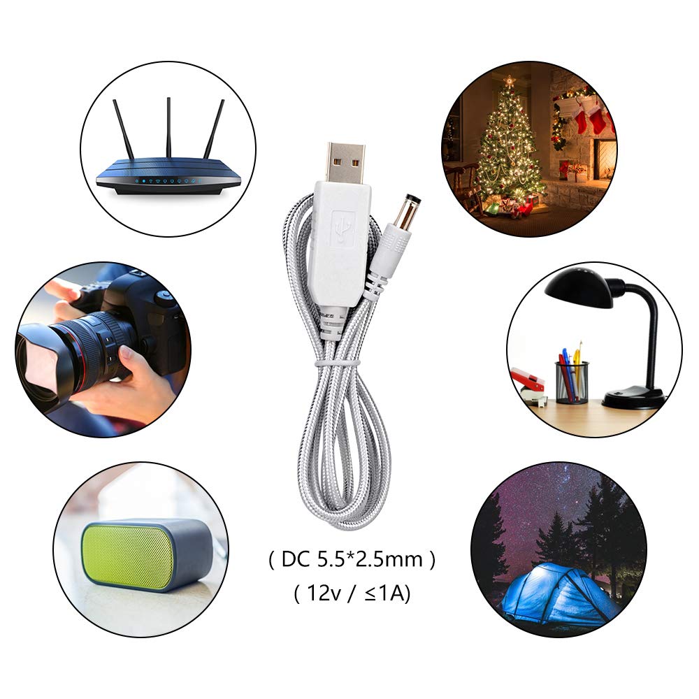 DC 5V to DC 12V USB Voltage Step Up Converter Cable,with Nylon Weave,for DC5.5mm*2.5mm,1.0M (5.5x2.5mm, White)