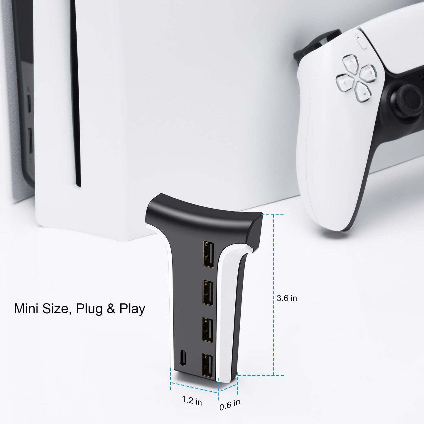 5 Ports USB Hub for PS5 - USB 2.0 Hub High-Speed Expansion USB Charger Splitter Adapter with 4 USB + 1 USB C Port, Compatible with Playstation 5