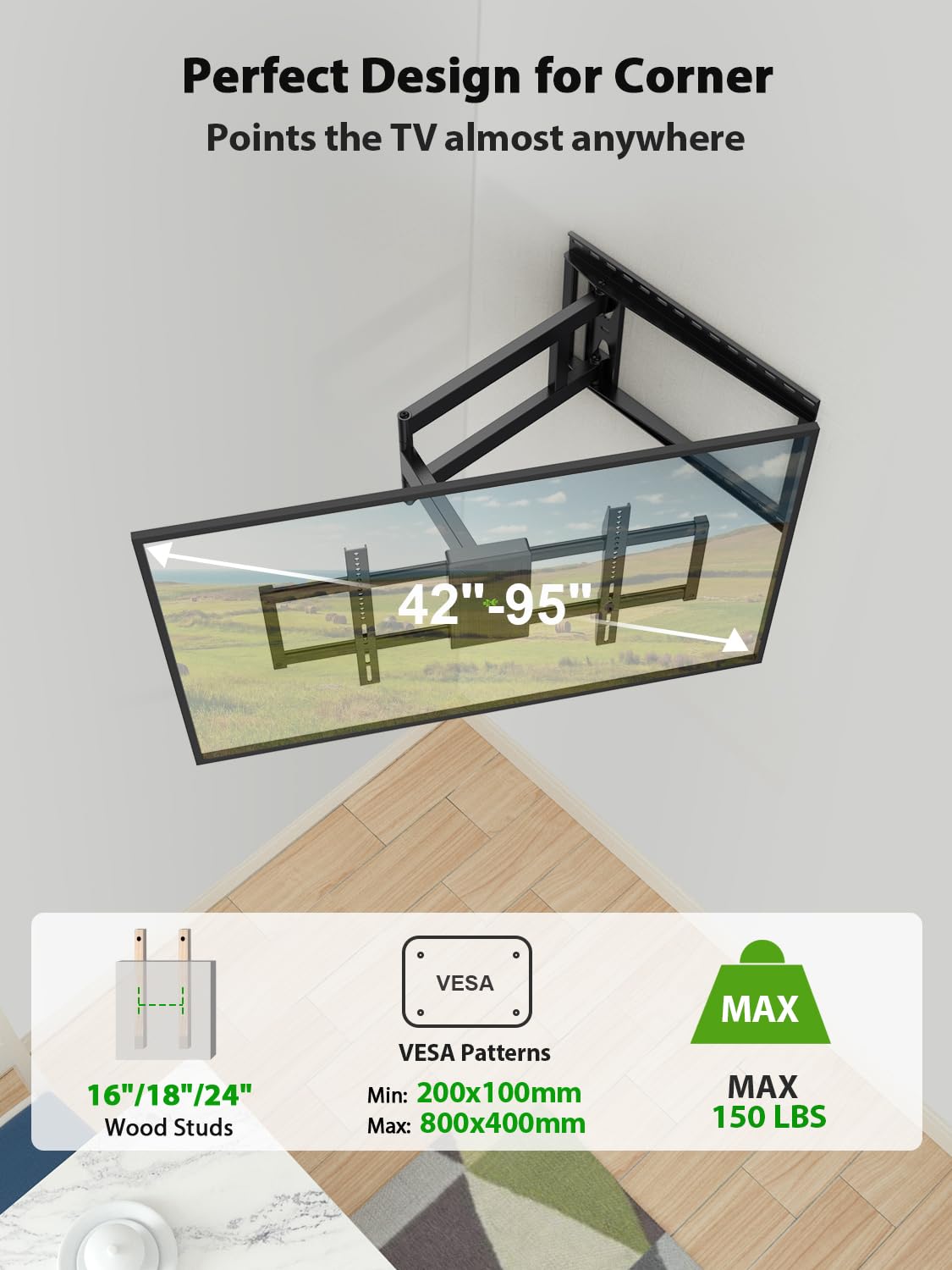 USX Mount Long Arm TV Wall Mount for Most 42-95 inch TV 40 Inch Extension Full Motion TV Mount?Pre-Assembled Wall Mount with Swivel and Tilt Up