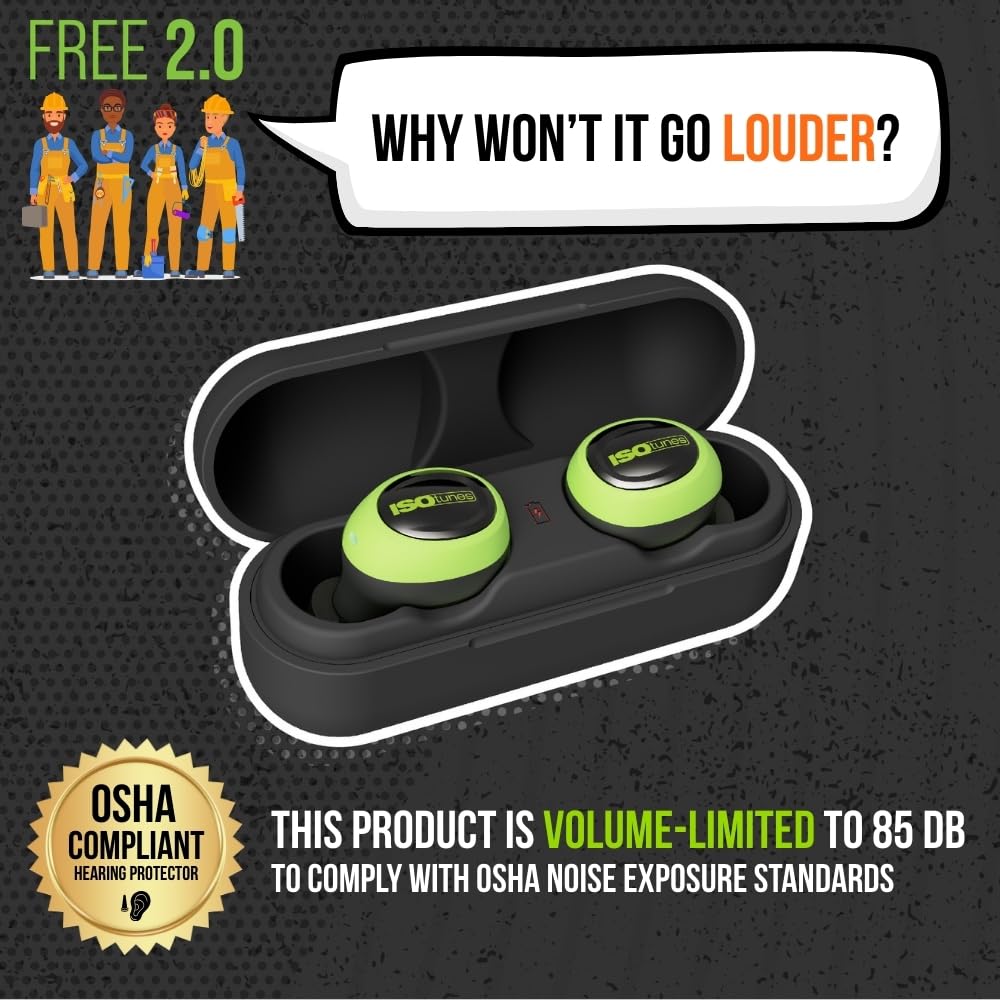 ISOtunes Free 2.0 Bluetooth Hearing Protection, OSHA Compliant Work Earbuds