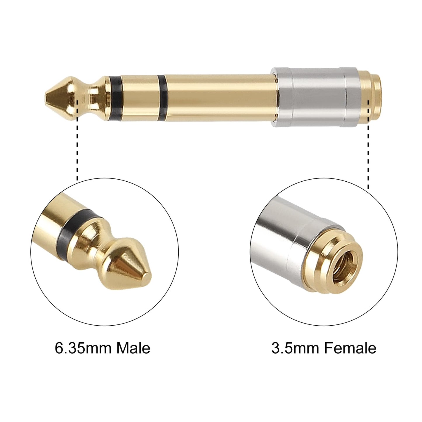 5Pcs 6.5mm 1/4" to 3.5mm 1/8" Audio Adapter Gold Plated Screw-On Stereo Adapter 6.35mm for Electronic Piano Microphone Adapter