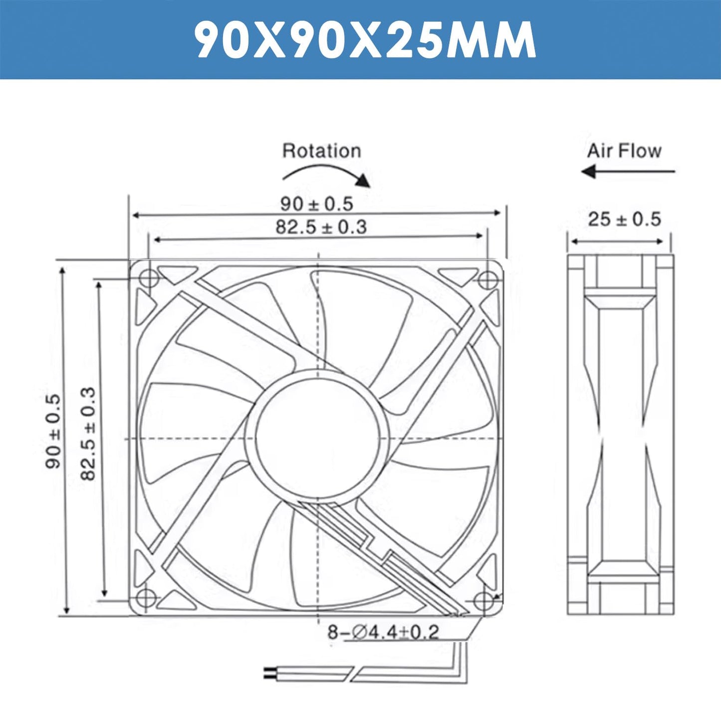 WINSINN DC 90mm Fan 12V 9025 Dual Ball Bearing Brushless Cooling 90x25mm 2PIN