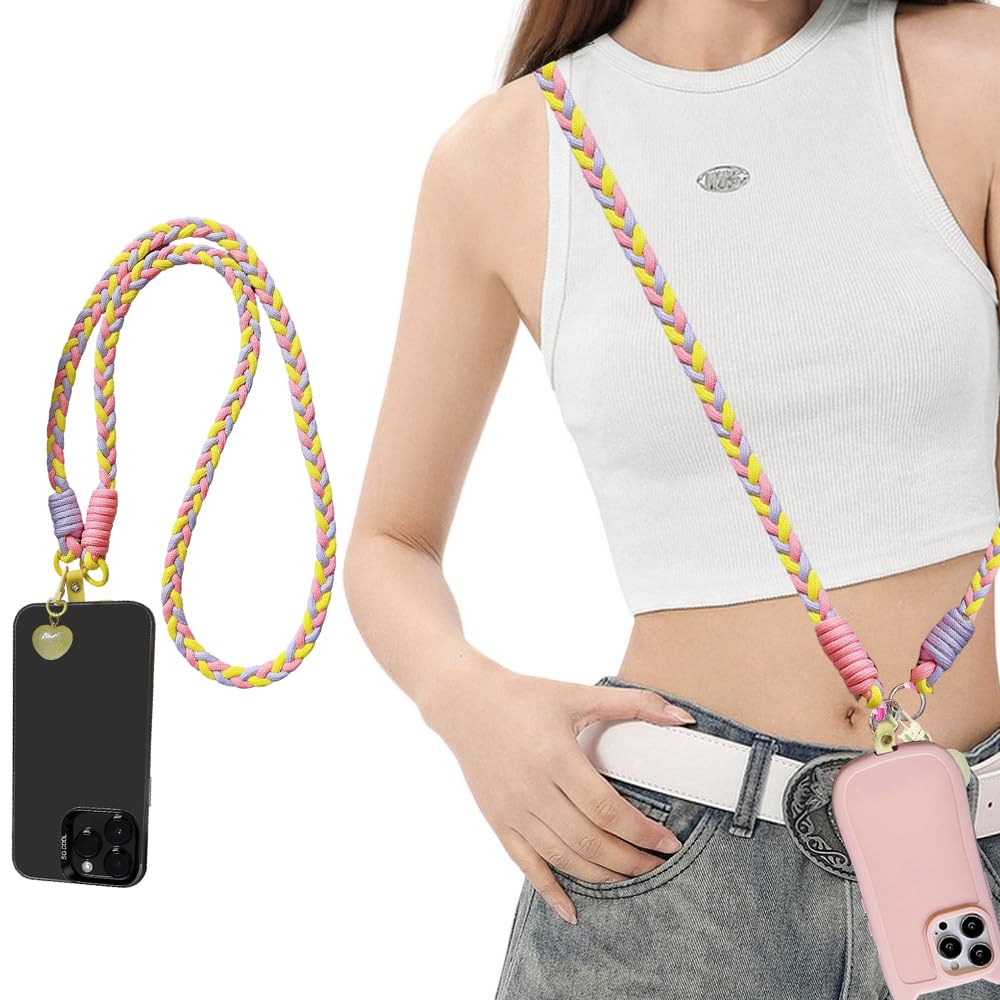 YouPocket Phone Lanyard, Phone Strap Crossbody, Anti Theft Cell Phone Lanyard (Yellow+Purple)