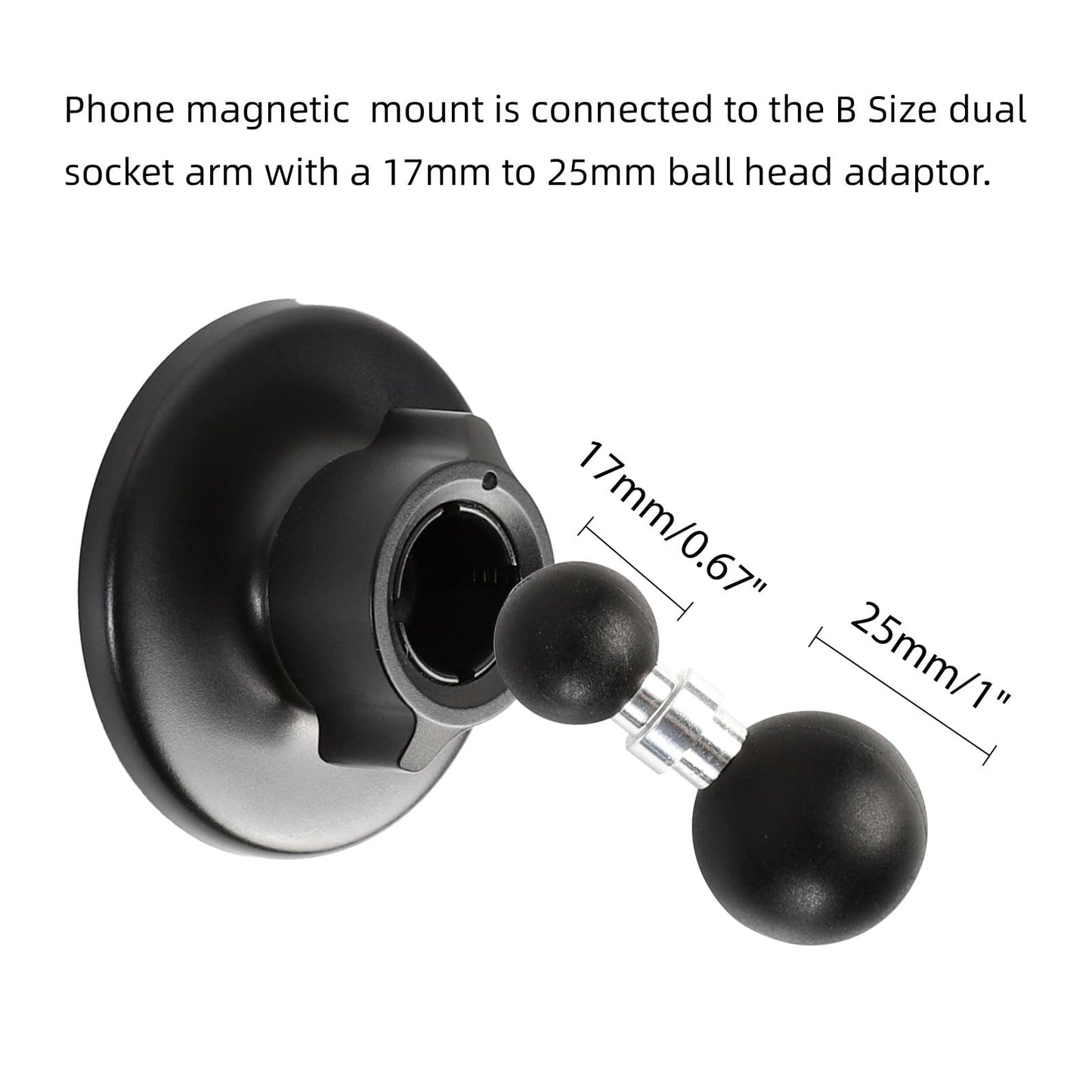 Leenconghui Magnetic Cell Phone Holder Base with 3.54" Double Socket arm for MagSafe iPhone 17 16 15 14 13 Series,Compatible with RAM B Size Mounts