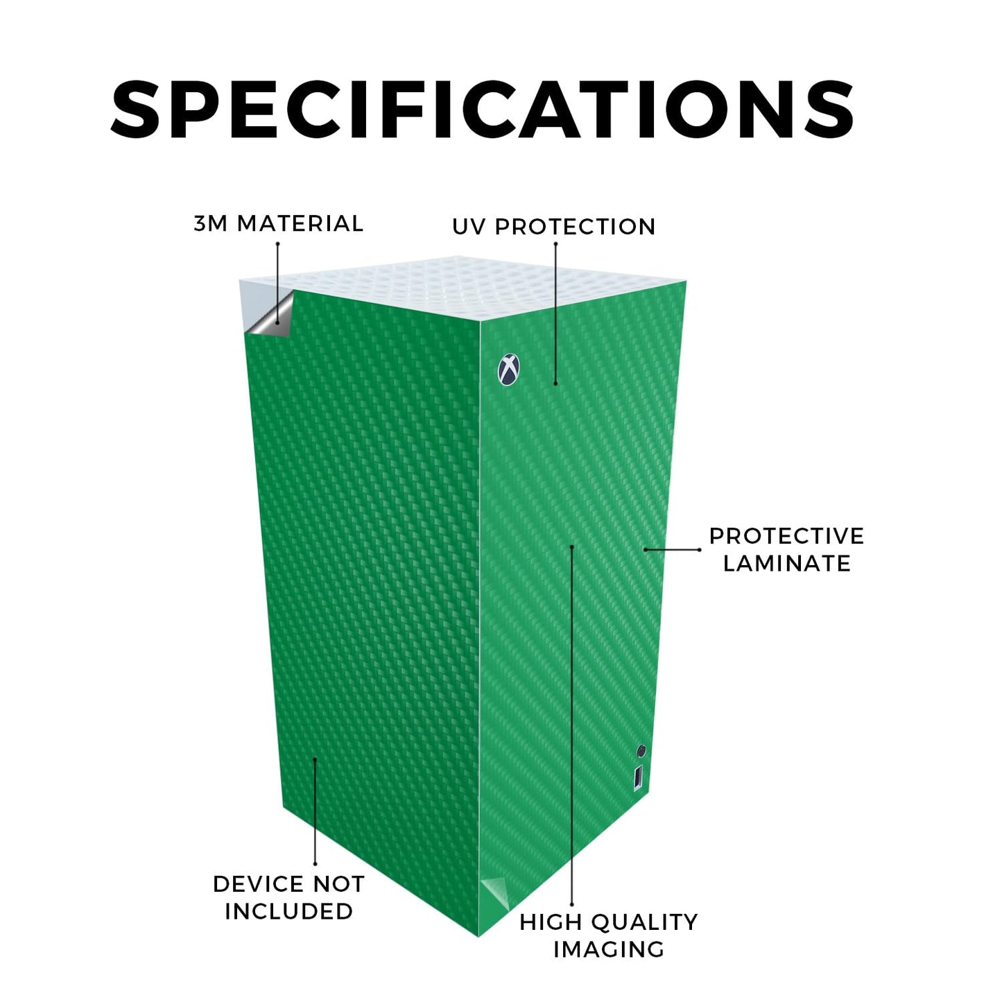 Carbon Fiber Gaming Skin Compatible with Microsoft Xbox Series X Digital Edition - Solid Green - Premium 3M Vinyl Protective Wrap Decal Cover - Easy