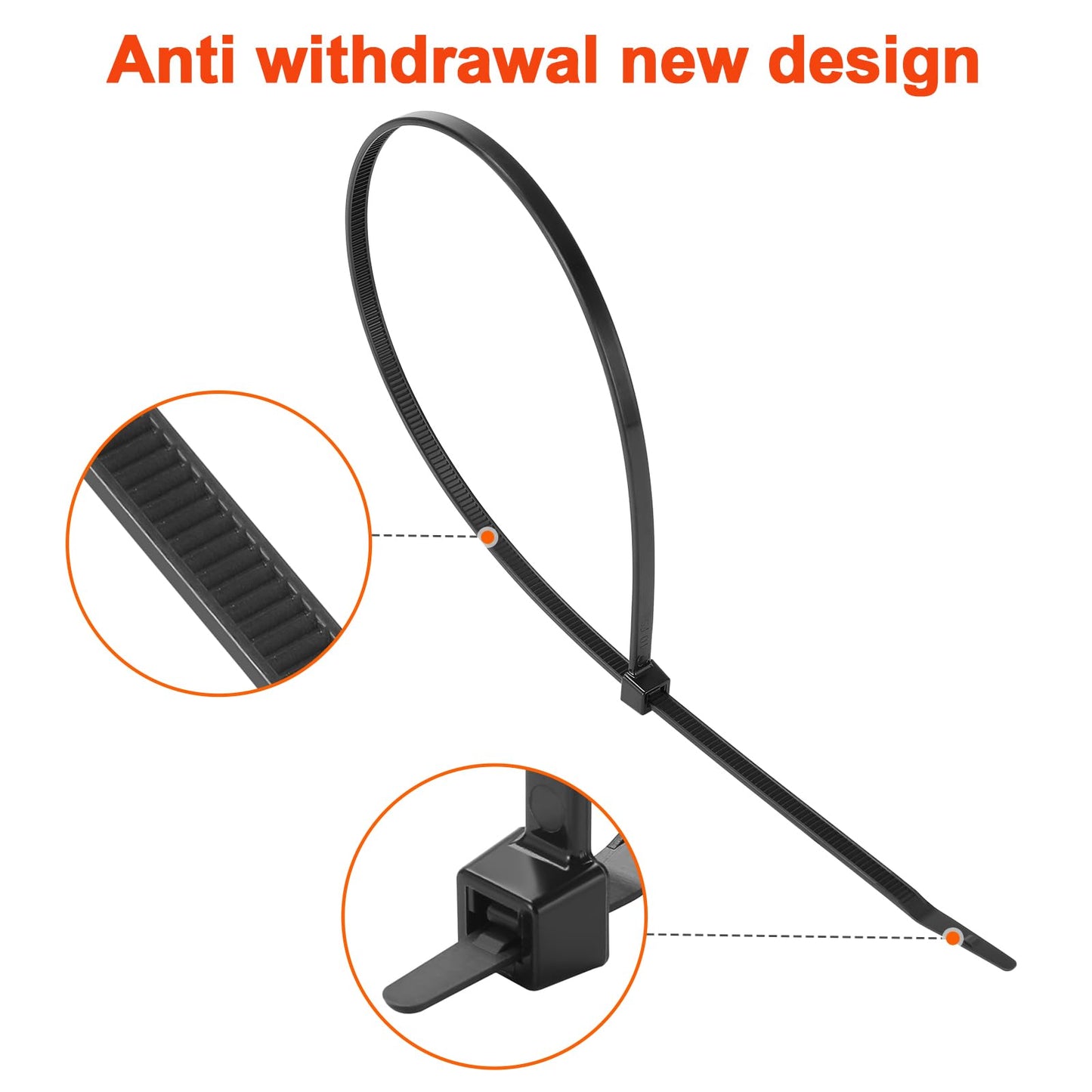 12 Inch Anti Withdrawal Zip Ties 100 LBS Tensile Strength Heavy Duty Cable Wire Ties With Self-Locking Adjustable More Durable Nylon Tie Wraps