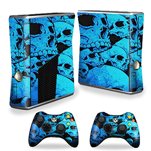 MightySkins Skin Compatible with X-Box 360 Xbox 360 S Console - Blue Skulls | Protective, Durable, and Unique Vinyl Decal wrap Cover | Easy to Apply