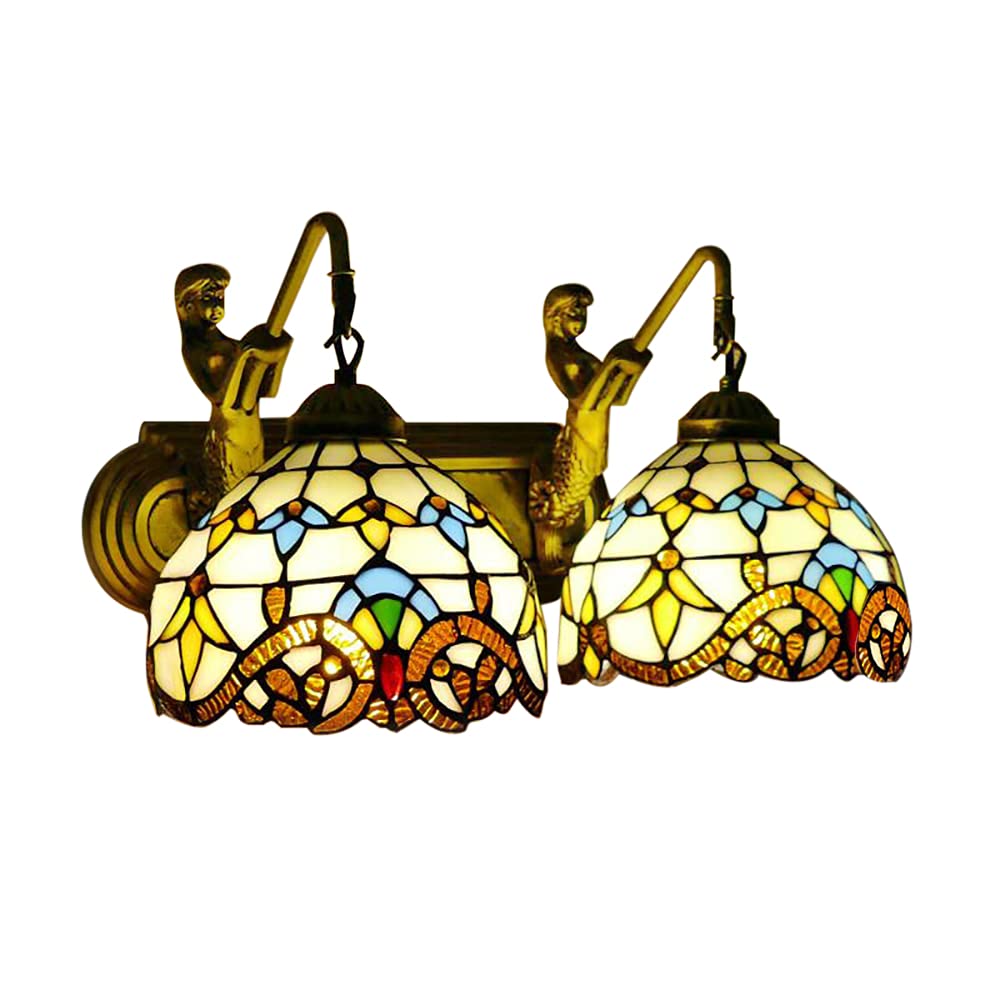 YIYIBYUS Tiffany Style Wall Sconce Stained Glass Shade Wall Lamp Indoor Lighting Fixture,Stained Glass Vintage Antique Light for Bedroom Living Room
