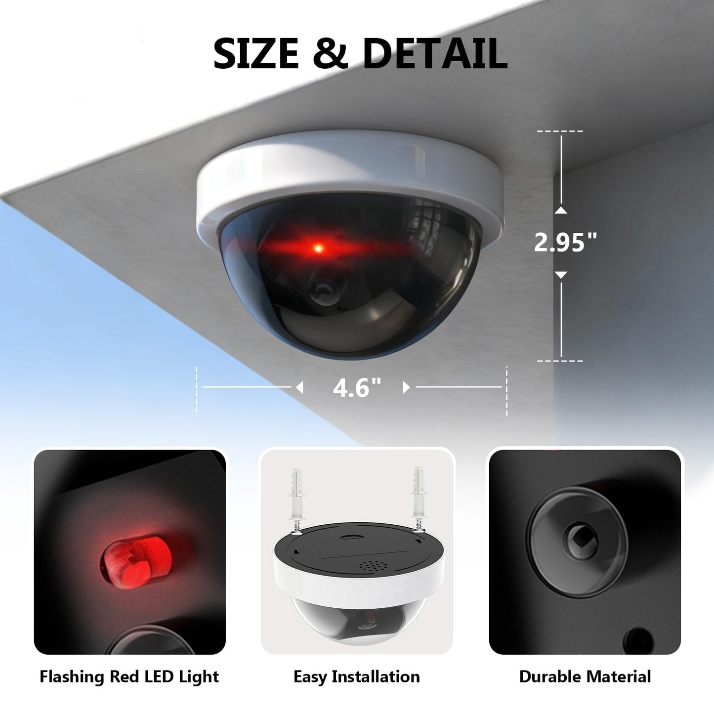 WALI Dummy Fake Security CCTV Dome Camera with Flashing Red LED Light with Security Alert Sticker Decals (SDW-6), 6 Packs, White