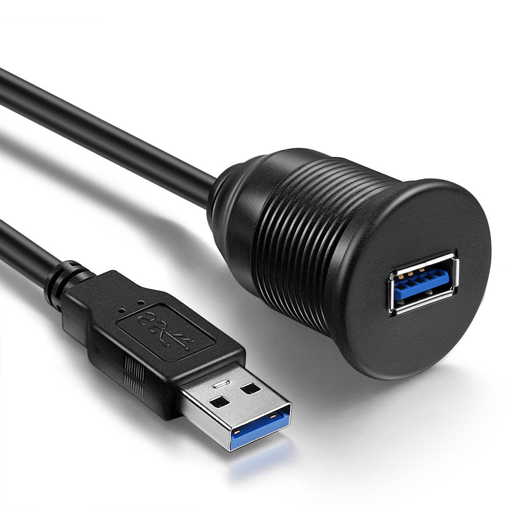 USB 3.0 Male to USB 3.0 Female AUX Flush Mount Car Mount Extension Cable for Car Truck Boat Motorcycle Dashboard Panel -(3 Feet - 1 Meter)
