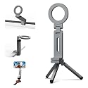 Magnetic Tripod for iPhone, Airplane Phone Holder for MagSafe Selfie Stick Adapter Travel Foldable Clip Clamp Plane Desktop Stand for iPhone 17 16 15