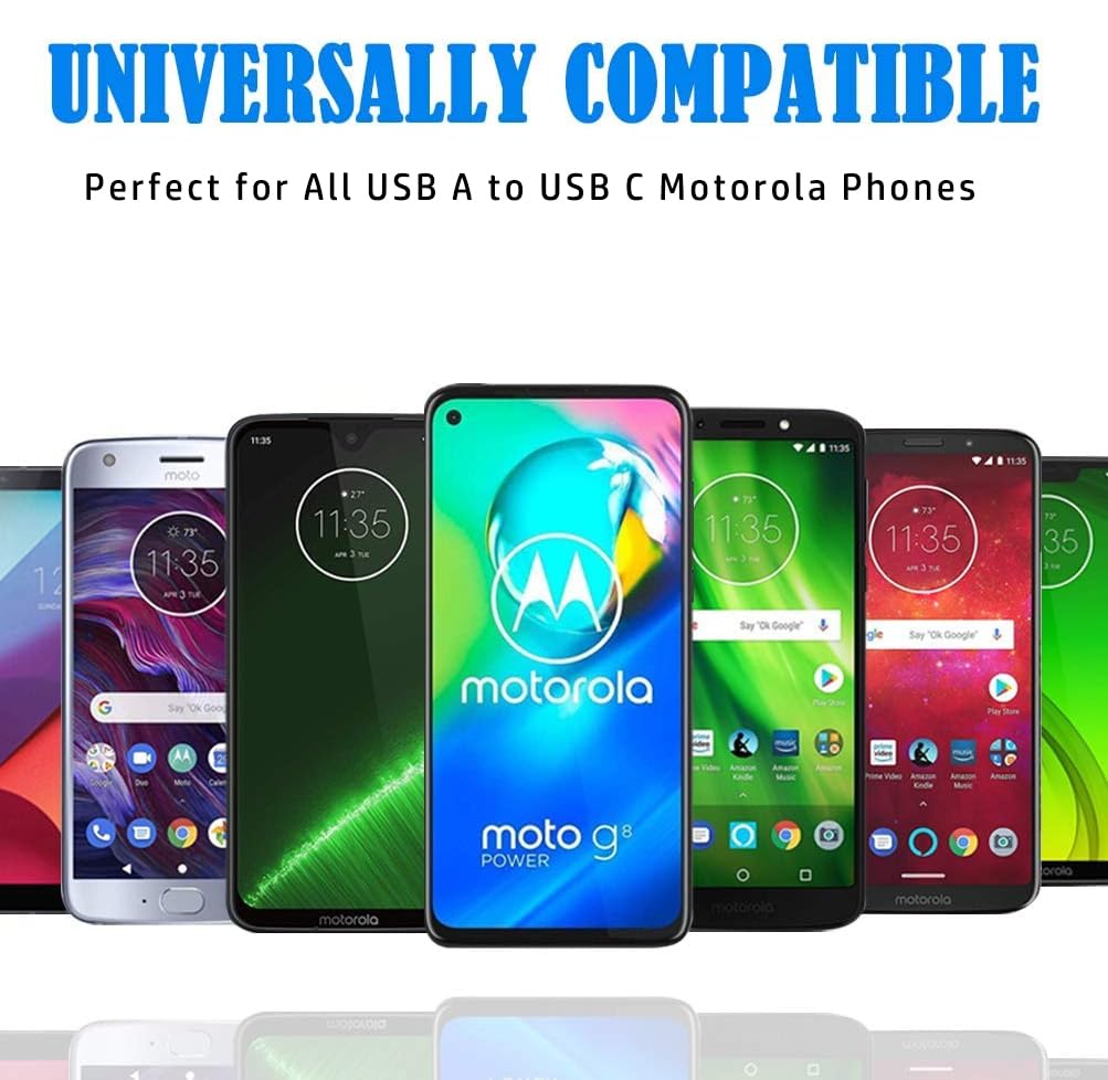 USB C Cable Charger for Moto G Fast/G Power/G Pure/G Stylus 5G,G9 G8 G7 Play,Plus,Power,G7 Supra Optimo Turbo,X4 Z4 Z3 Z2 Play Z Droid Force,Braided