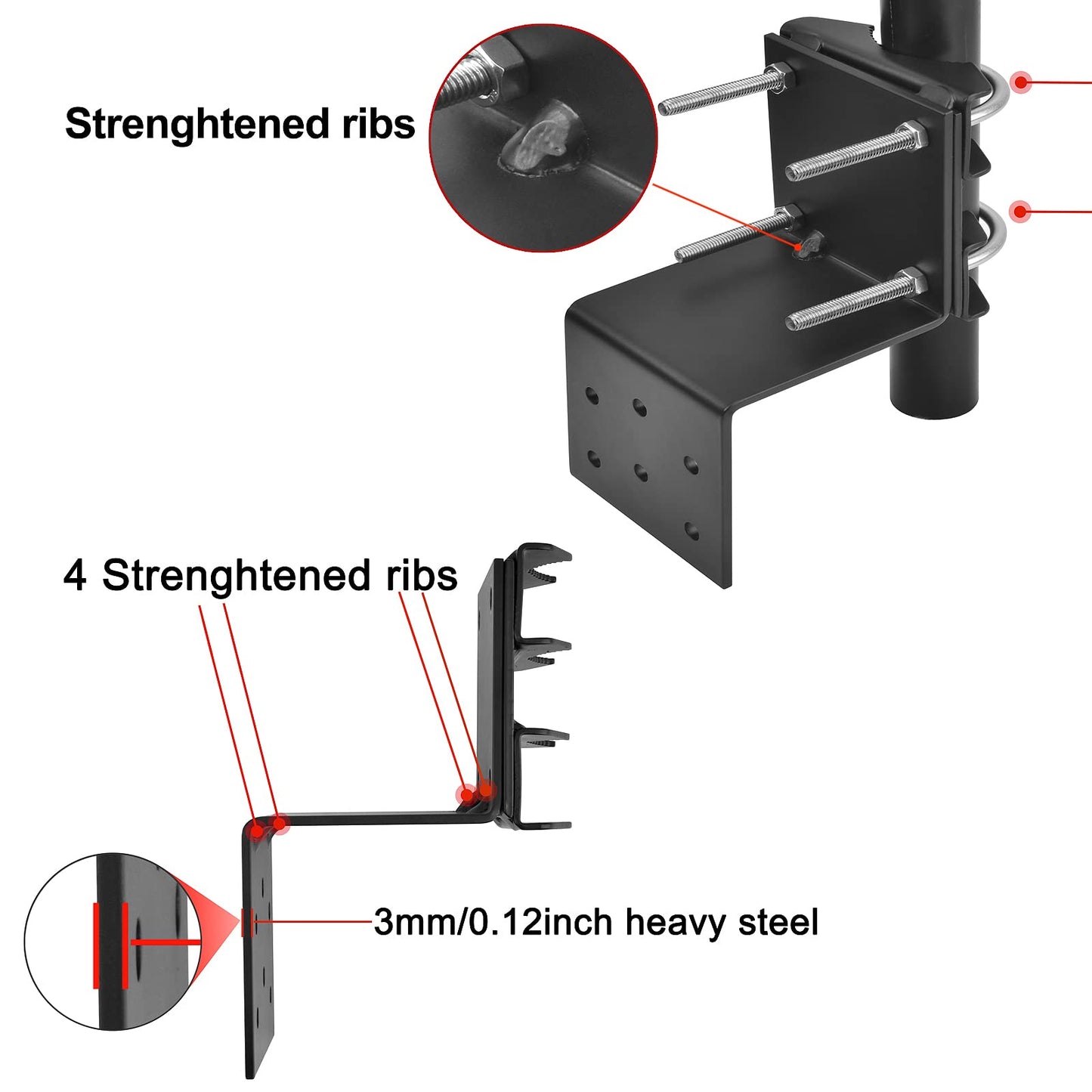 Antenna Mount Outdoor Antenna Pole Mast Mount Bracket- Heavy Duty Steel with U-Bracket Assembly + 6 Screws
