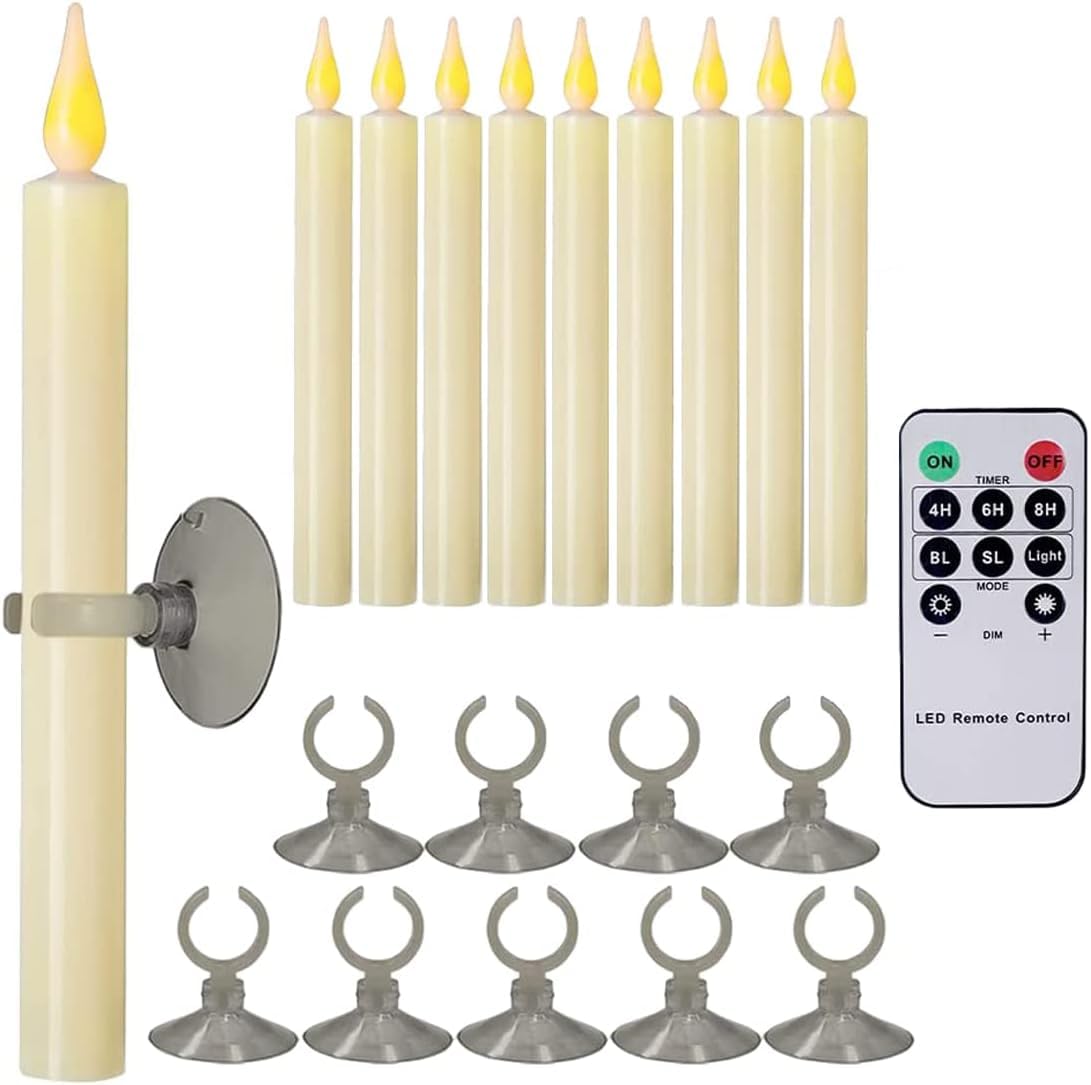 Strg Christmas Flameless Candles with Remote Timer, Christmas Window Taper Candles with Suction Cup and Magnetic Base Battery Operated Candle Sticks
