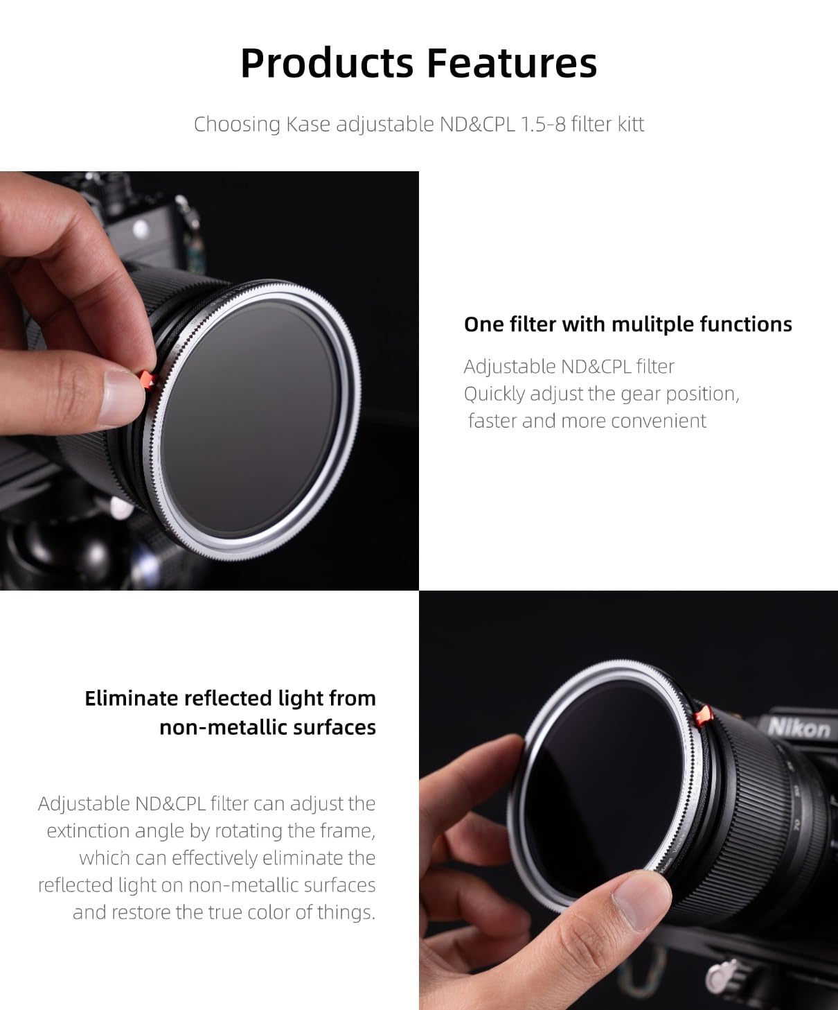 Kase CPL/Vari ND Combo Screw-in Filter 1.5-8 Stop ND3 to ND236 Optical Glass (82mm)