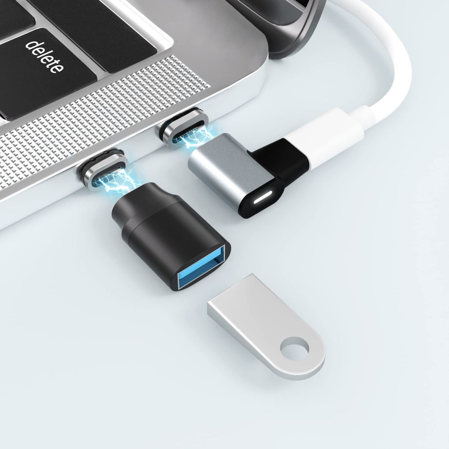 AUCON USB C to USB Adapter Magnetic Connector + USB C Magnetic Adapter Right Angle PD 100W Data Transfer Compatible with MacBook Pro/Air/ Type C…