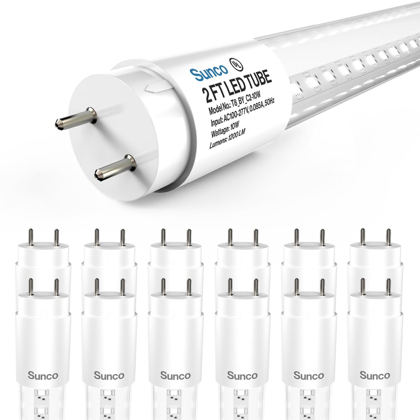 Sunco 12 Pack 2 Foot T8 LED Tube Light Bulbs, 5000K, 10W, Ballast Bypass
