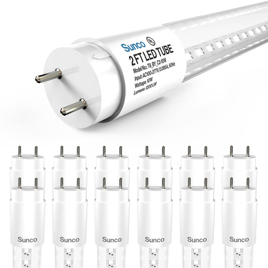 Sunco 12 Pack 2 Foot T8 LED Tube Light Bulbs, 5000K, 10W, Ballast Bypass