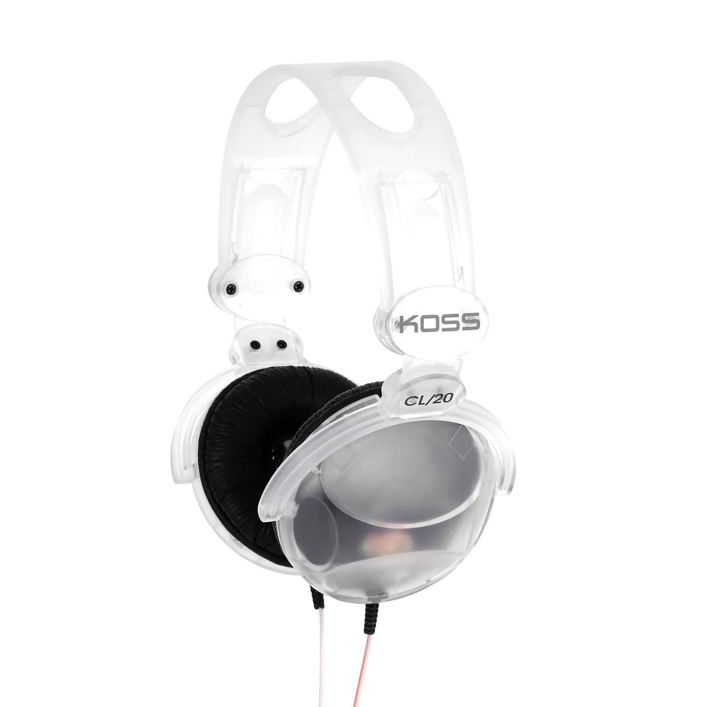 Koss CL/20 Clear Transparent On-Ear Headphones, 80s and 90s Style, Retro Look, 3.5mm Plug, Adjustable Headband, Leatherette Cushions