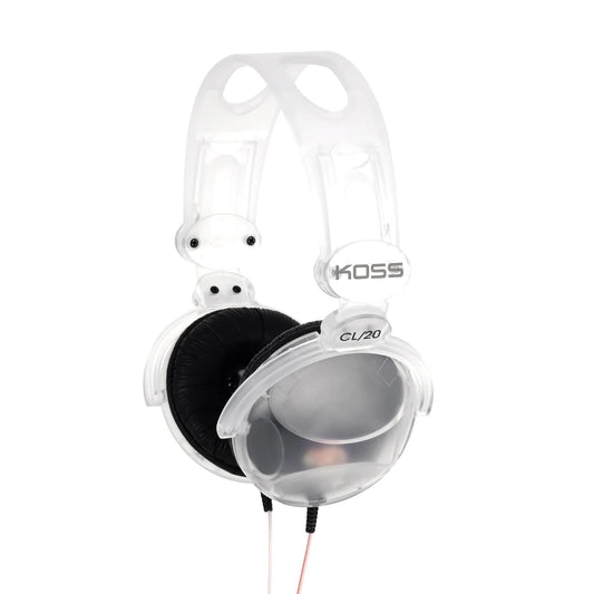 Koss CL/20 Clear Transparent On-Ear Headphones, 80s and 90s Style, Retro Look, 3.5mm Plug, Adjustable Headband, Leatherette Cushions