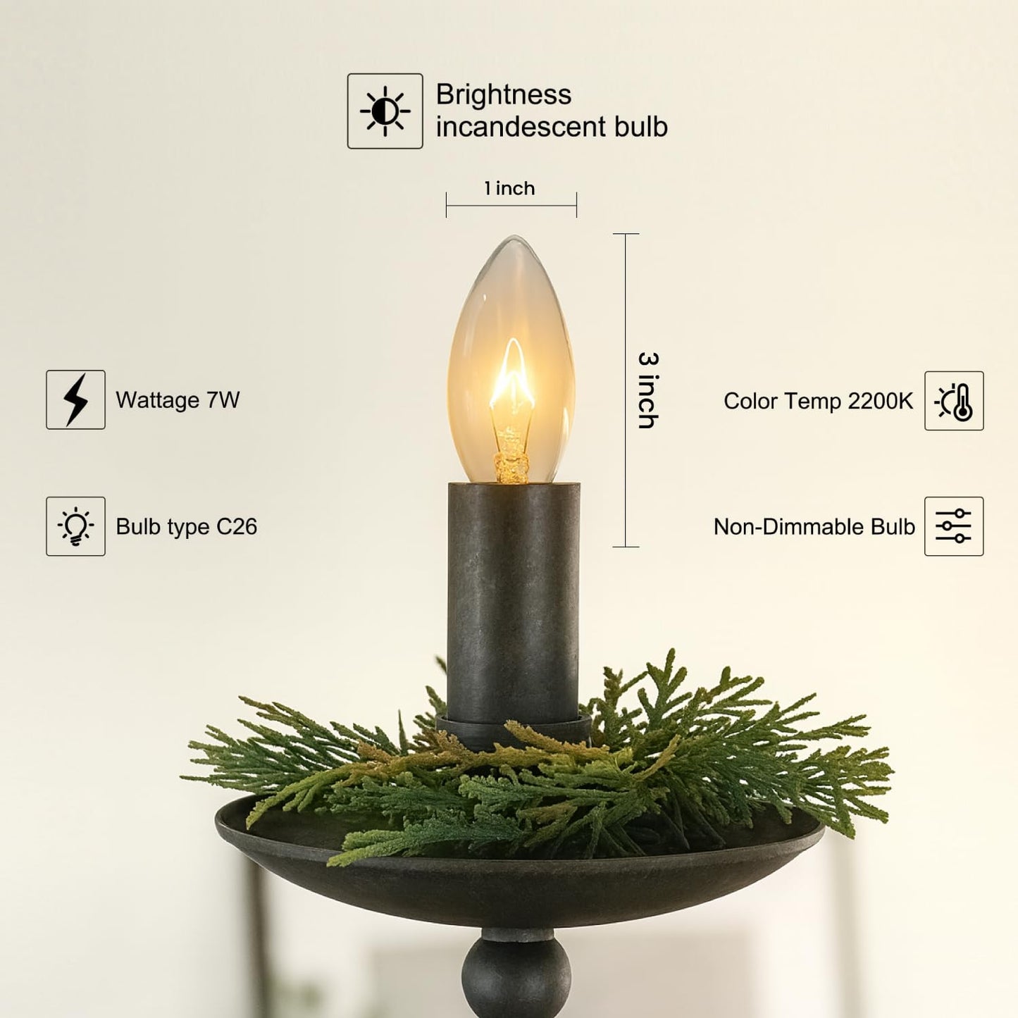 Holiday Joy C7 Bulbs Clear 7 Watt Candelabra Base E12 Window Candle
