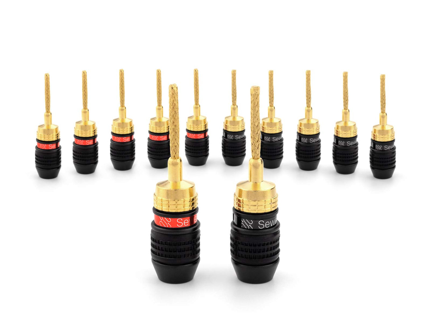 Deadbolt Flex Pin Banana Plugs for Spring Loaded Speaker Terminals, 6 Pairs Gold Plated Plugs